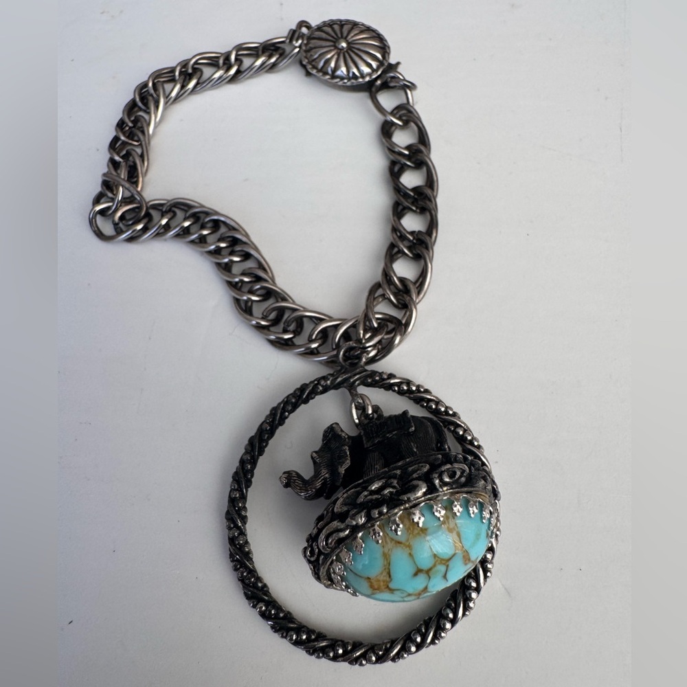 Vintage charm bracelet Chunky dark silver tone Etruscan revival style